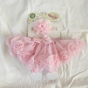 Little Me 2 Pc Tutu Set, Pink (Size: 0-12 M) Newborn Photography Bows Roses Lace